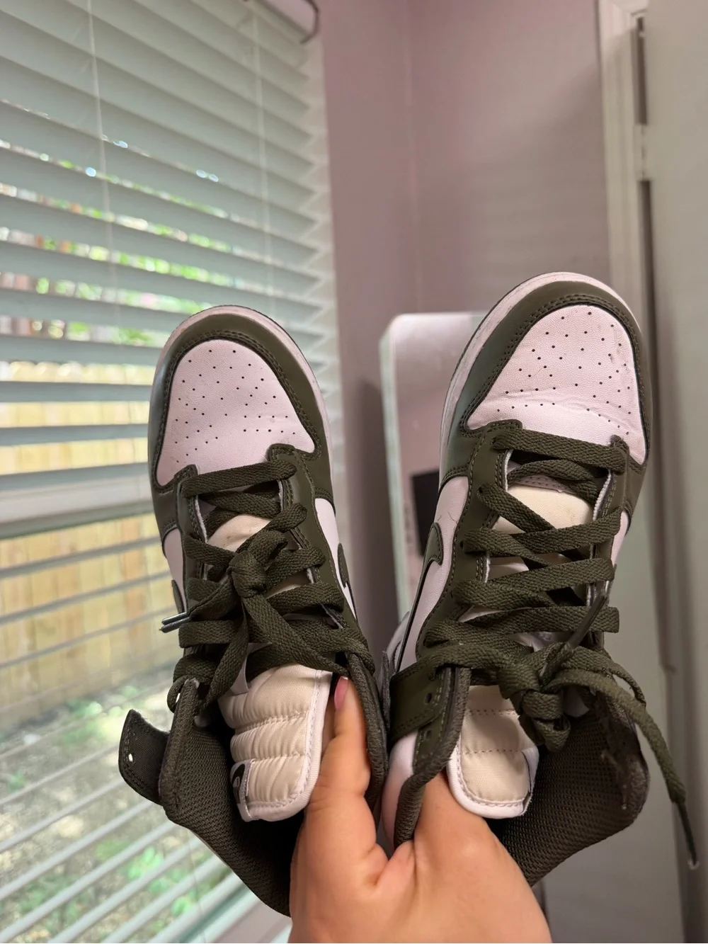 Nike Kids Olive Green and White High-Top Sneakers